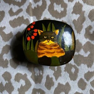 Small Black Hand-Painted Cat Trinket Box